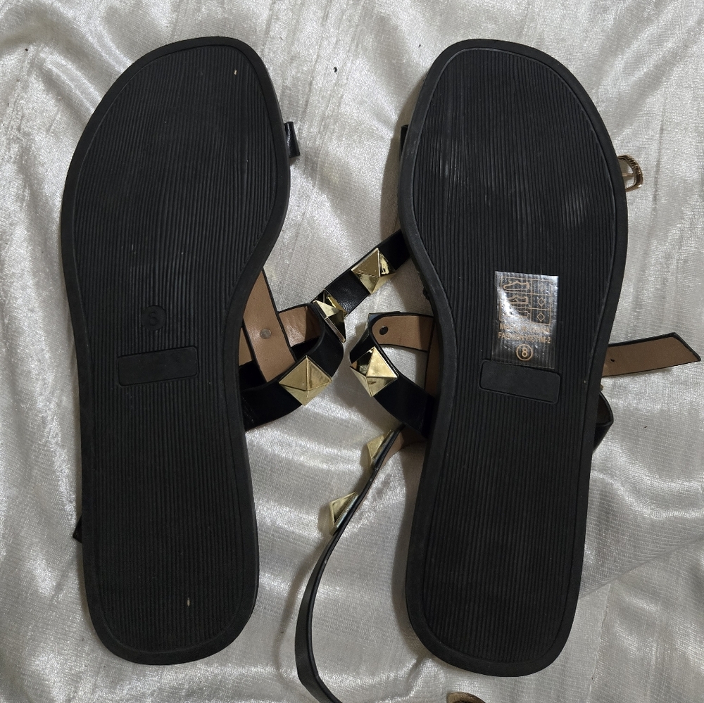 Mata Black Sandals with Gold Studs Size 8 NWOB - Picture 3 of 4